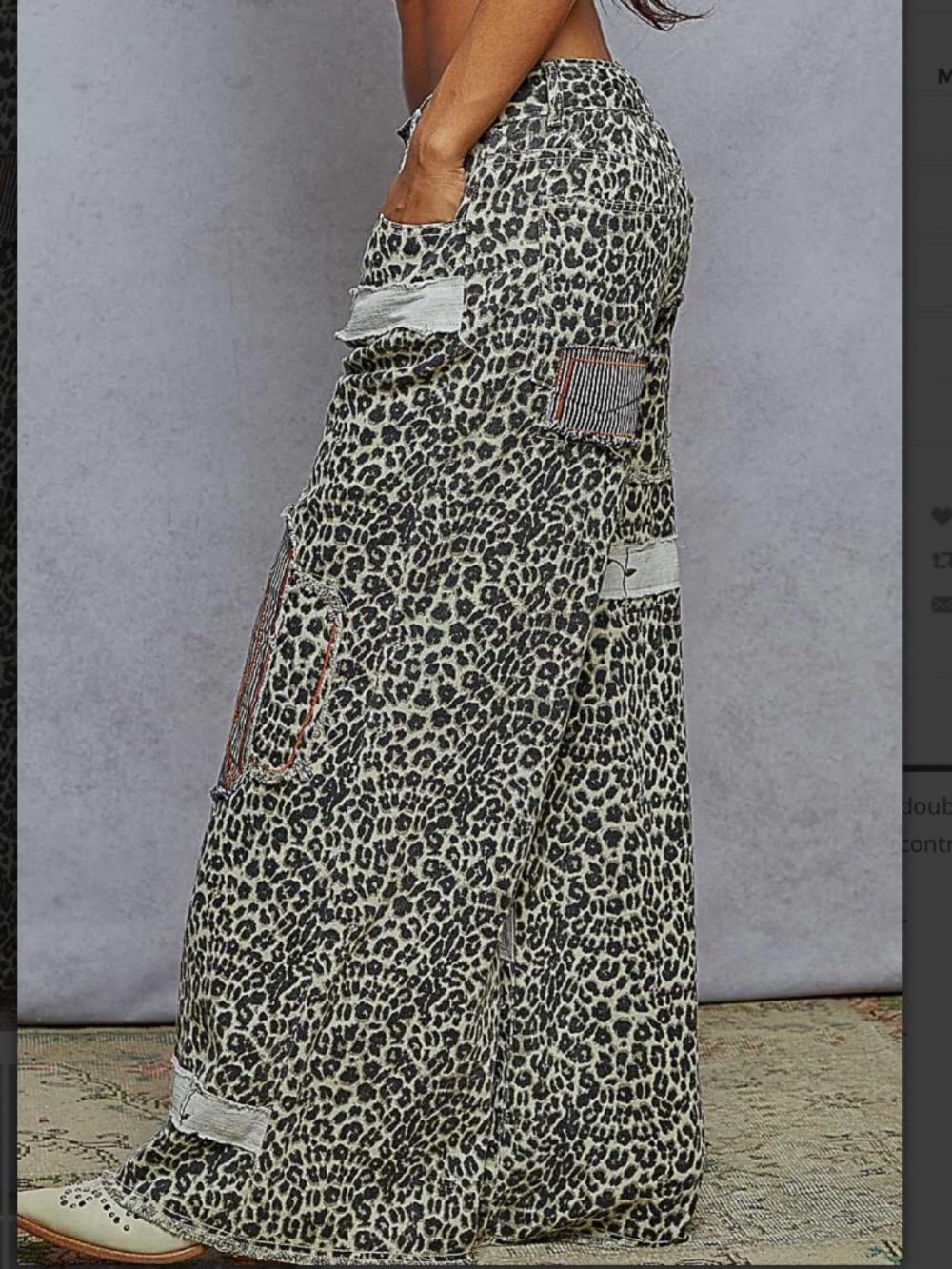 POL Wide Leg Leopard Cargo Pants in Black and Cream - Picture 2 of 5